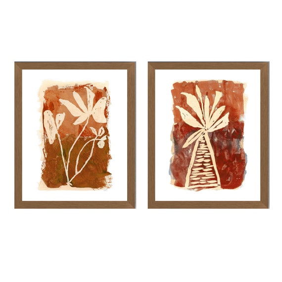 Contemporary Botanical Prints, Set of 2 Terracotta Art Prints