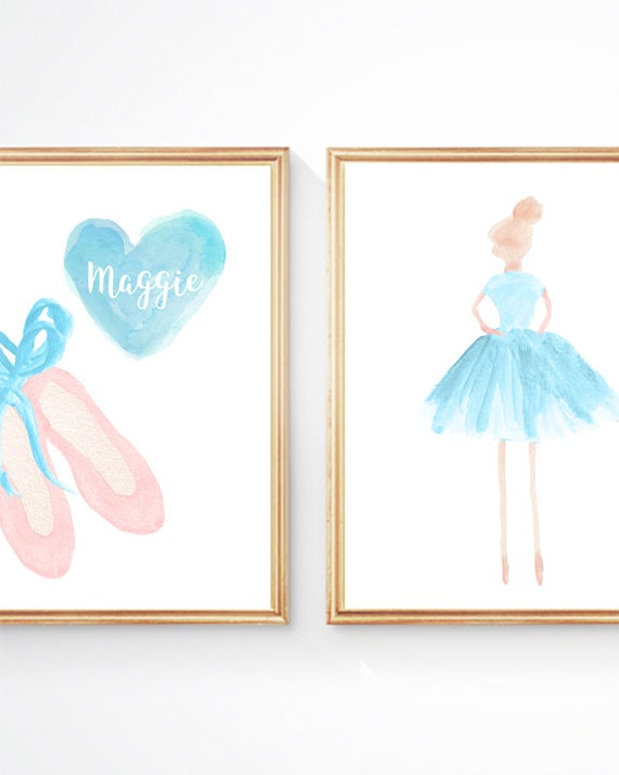 Turquoise Ballerina and Ballet Slippers, Set, 8x10 Set of 2 Prints
