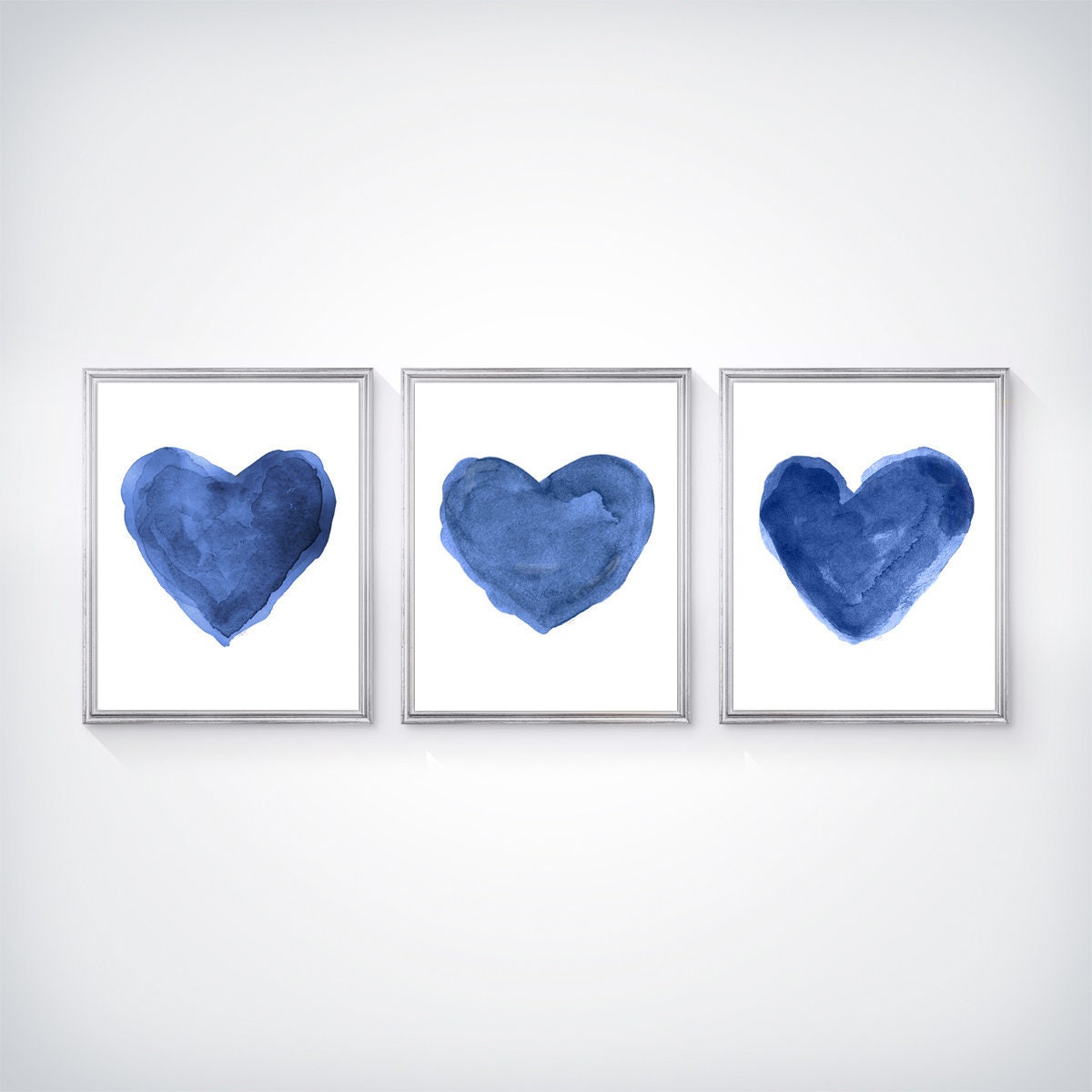 Navy Heart Prints Set of 3 Navy Nursery Art Indigo Wall Etsy