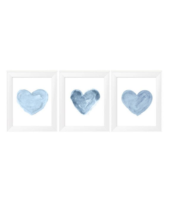 Blue Hearts Nursery Print Set, Set of 3