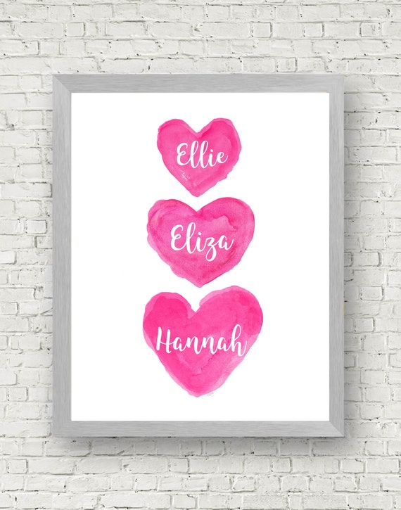 Three Sisters Personalized Heart Print
