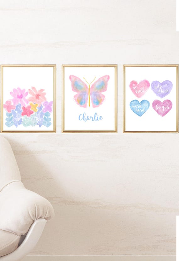Bright Pastel Butterfly and Quotes for Girls Bedroom, Set of 3