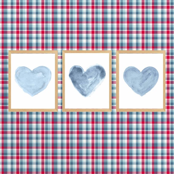 Blue Hearts Nursery Print Set, Set of 3