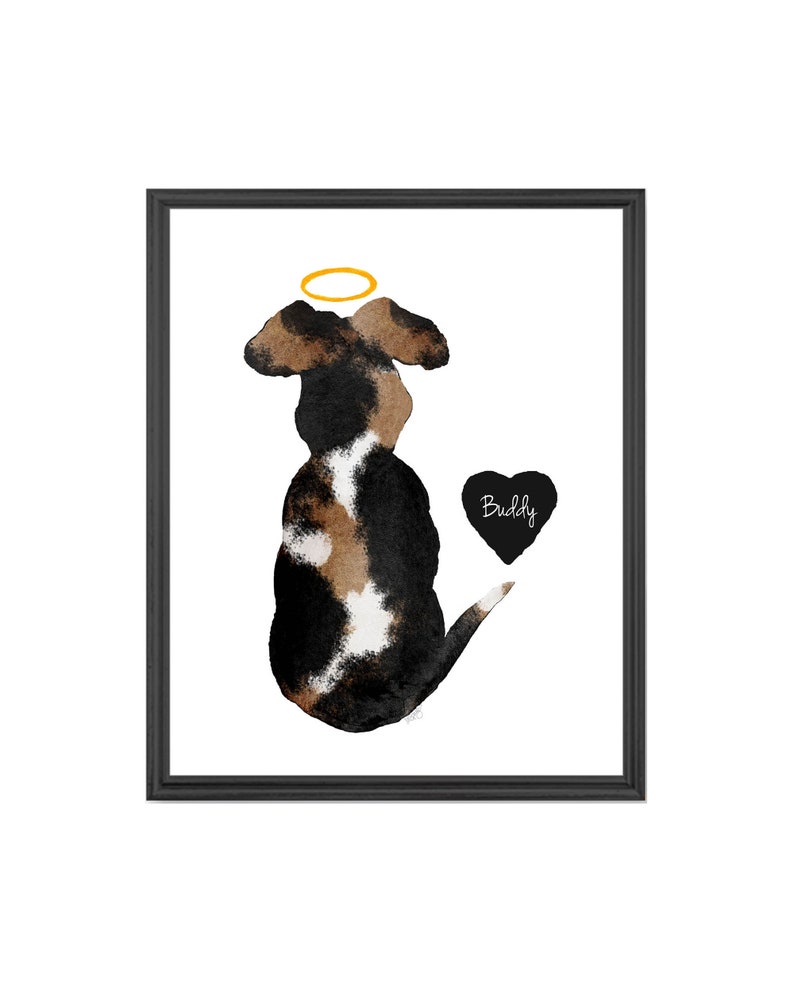 Dog Remembrance Print, Gift Dog Loss Gift, Dog and Halo Sympathy Gift, Dog Memorial Gift, Custom Dog Gift, Pet Loss, Personalized Dog Gift Black/Brown/White