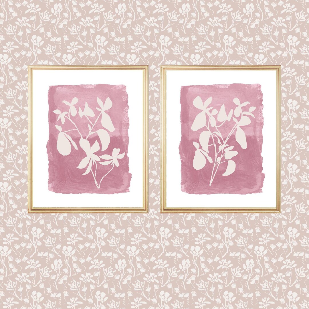 Dusty Rose Wall Art, Rose Pink Wall Decor, Rose Flower Prints, Flower Silhouette Art Prints