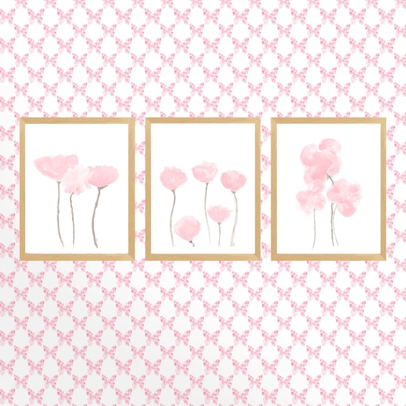 Petal Pink Wall Decor, Set of 3 Watercolor Prints