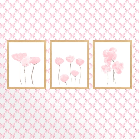 Petal Pink Wall Decor, Set of 3 Watercolor Prints