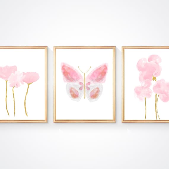 Pink and Gold Butterfly Wall Decor for Girls Room