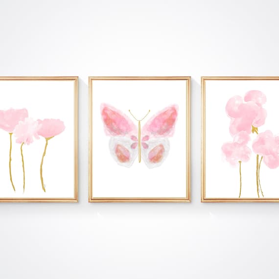 Pink and Gold Butterfly Wall Decor for Girls Room