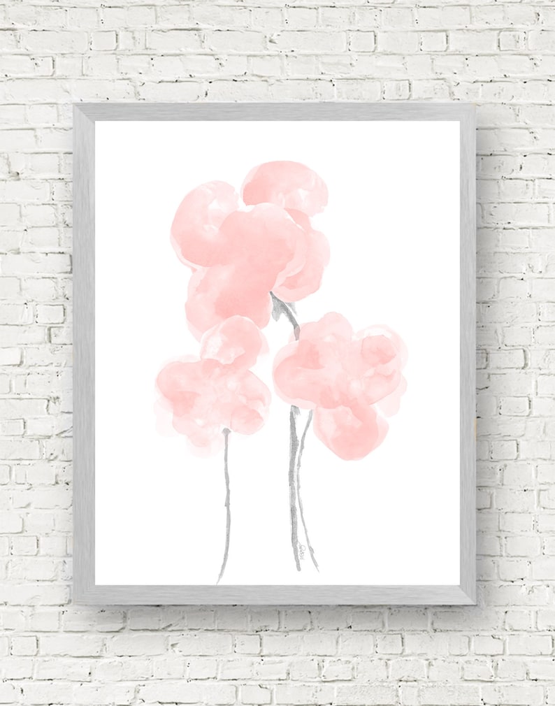 Gray and Blush Nursery Prints Set of 3 Watercolor Flowers Etsy