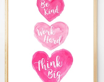 Tween Room Decor, Girl Power Print, Inspirational Wall Art, Think Big, Dorm Decor