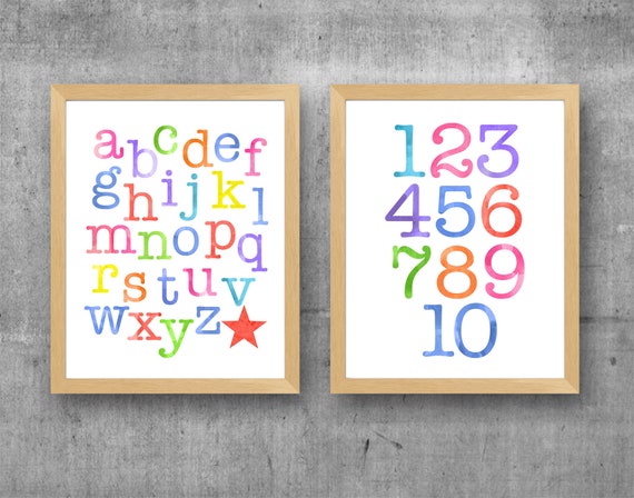 Learning Prints for Kids Playroom, Set of 2, ABC 123