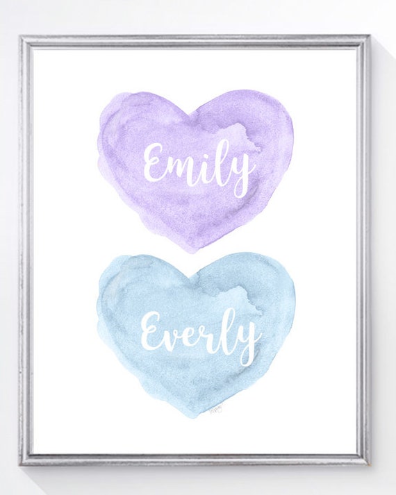 Lavender and Blue Wall Art, Personalized Print for Siblings