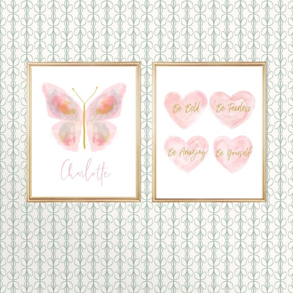 Personalized Blush Butterfly Inspirational Print Set