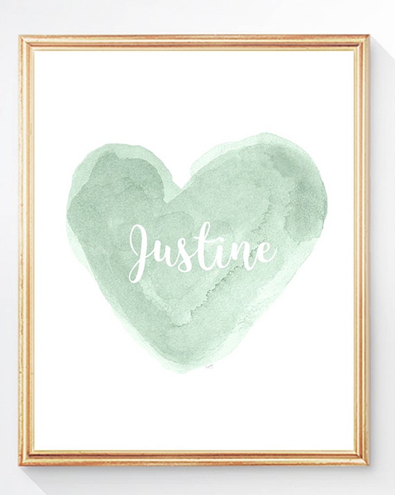 Mint Watercolor Heart with Custom Name