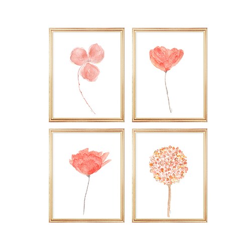 Coral Flowers Gallery Wall 8x10 Set of 4 Coral Watercolor Etsy