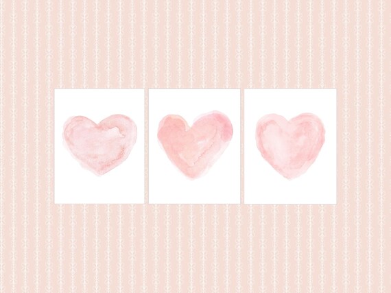 Blushing Hearts Nursery Prints, Set of 3 Watercolor Prints