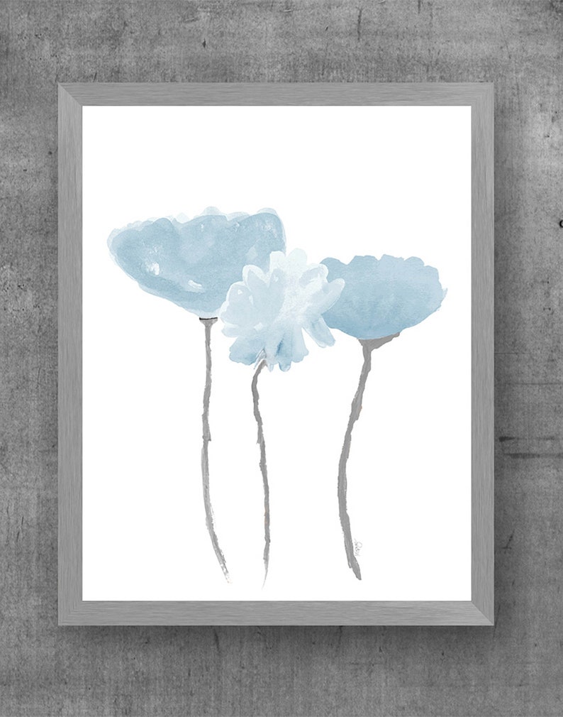 Blue Gray Wall Decor Set of 3 Watercolor Art Prints Blue Etsy