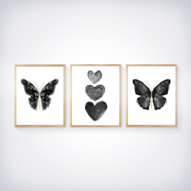 Black Butterfly Wall Decor Black and Gold Art Prints Black Etsy
