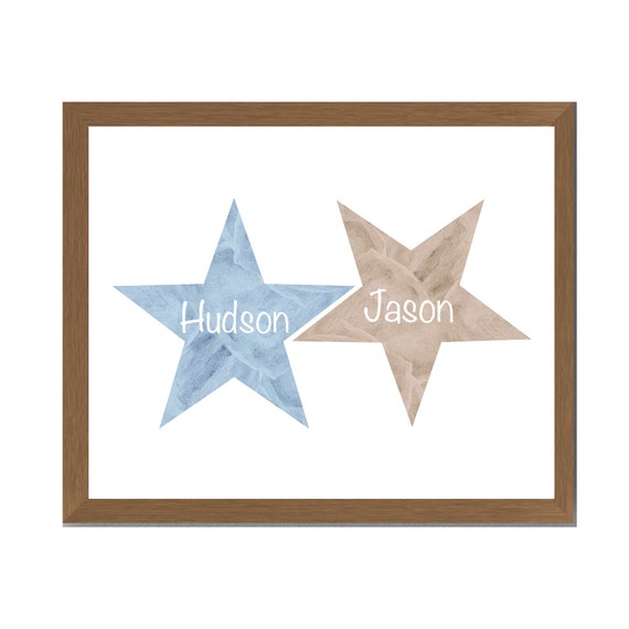 Boys Natural Nursery  Star Print Personalized with Names