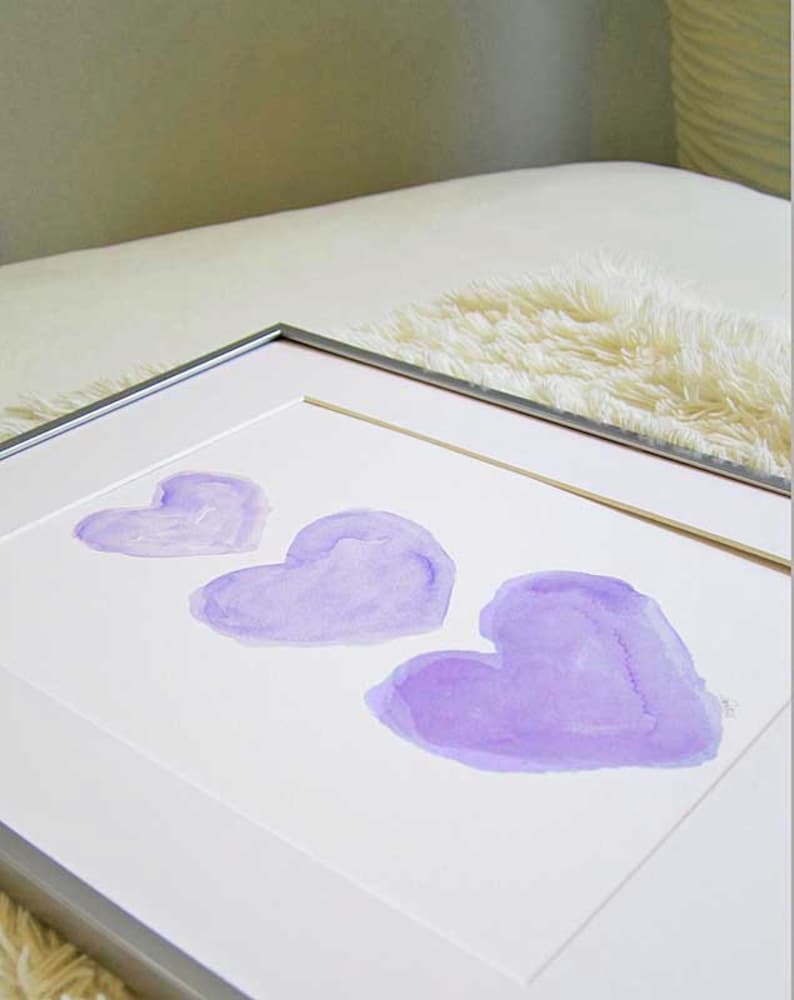 Purple Nursery Art, Watercolor Heart Art Print, Lavender Nursery Decor, Baby Girl Nursery, Girls Purple Room Decor, Purple Wall Art image 2