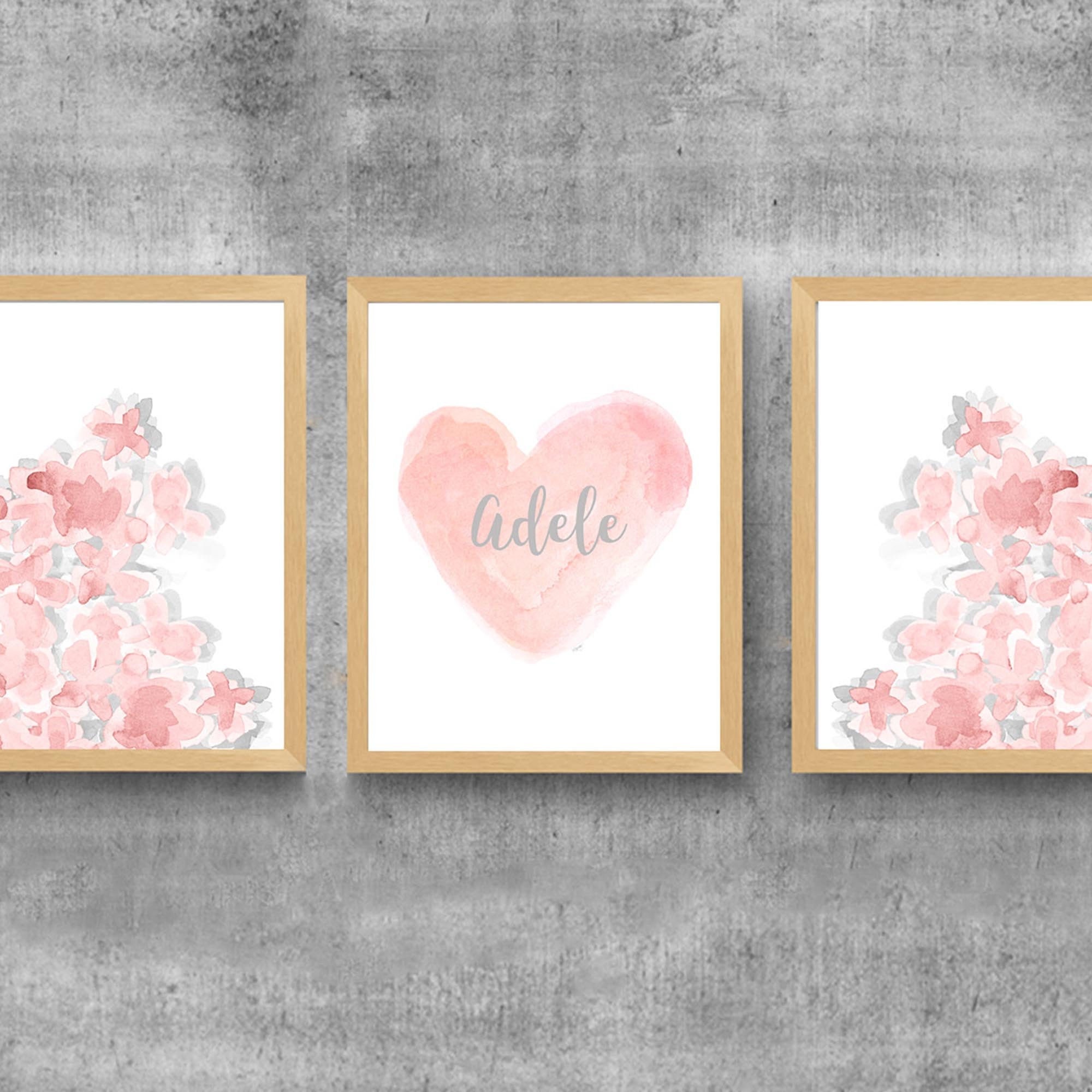 Blush Nursery Art for Baby Girl - Set of 3 Watercolor Paintings