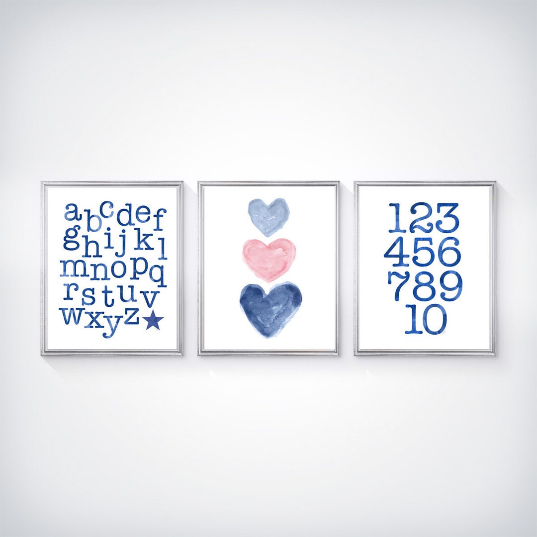 Pink and Navy Playroom Decor Pink and Navy Wall Decor Set of Etsy
