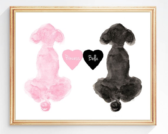 Two Poodles Artwork with Custom Names,