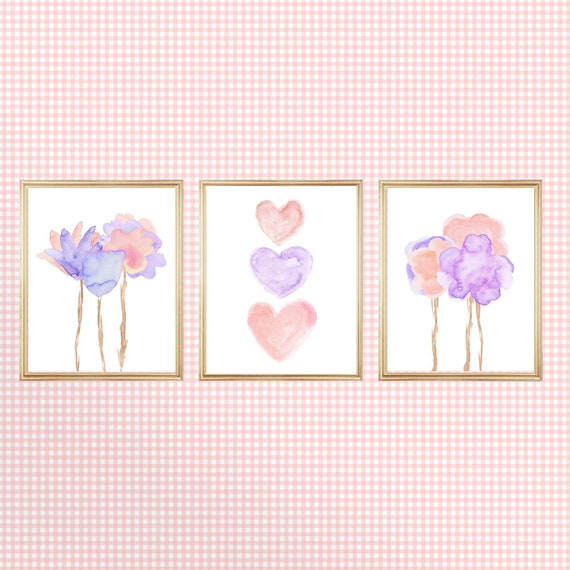 Girls Pastel Bedroom Prints, Lavender and Blush Flower Prints, Girls Bedroom Artwork,  Girls Pastel Wall Art, Pastel Bedroom Decor