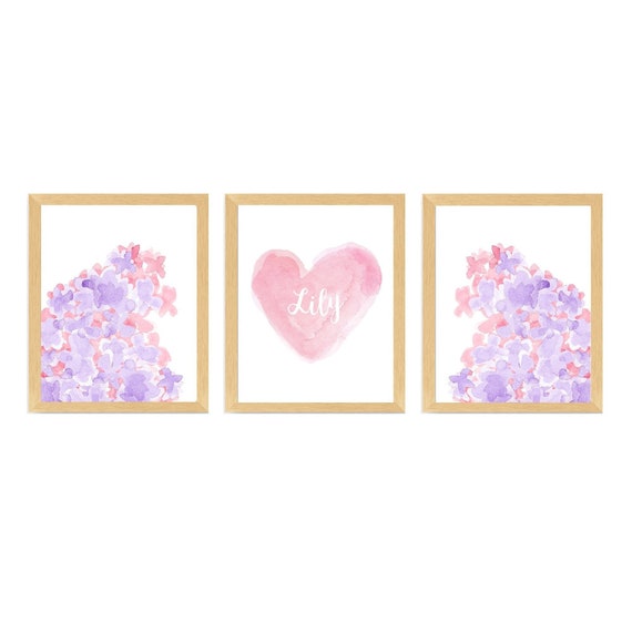 Lavender and Pink Flower Prints, Set of 3 for Girls Bedroom