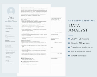 Modèle de CV d'analyste de données, CV compatible avec les systèmes de suivi des candidatures (ATS), lettre de motivation pour analyste (téléchargement instantané)