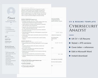Modèle de CV d'analyste en cybersécurité, CV compatible avec les systèmes de suivi des candidatures (ATS), analyste SOC (téléchargement numérique)