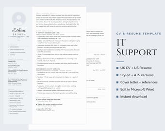 Modèle de CV pour technicien support informatique, CV Word optimisé pour les systèmes de suivi des candidatures (ATS), téléchargement instantané