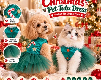 Vestido tutú navideño para mascotas, atuendo festivo de bastón de caramelo para perros y gatos, disfraz de satén festivo