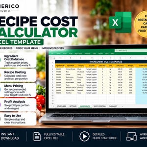 Recipe Cost Calculator Excel Template | Food Cost, Portion Pricing (Digital Download)