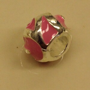 Silver Plated pink Enamel european type charm 925 silver plated with large hole.