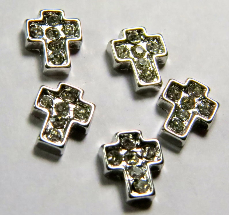 Silver only Rhinestone Cross Floating Charm. Free Shipping image 2