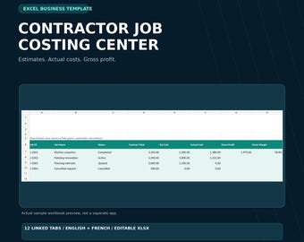 Contractor Job Costing Excel Spreadsheet | Estimate, Costs & Profit Tracker