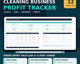 Cleaning Business Excel Spreadsheet | Client, Job, Payment & Profit Tracker