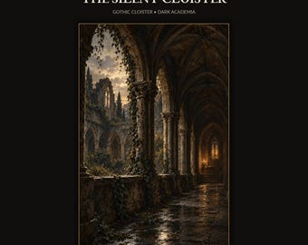 Gothic Cloister Wall Art, Dark Academia Printable, Candlelit Old World Architecture