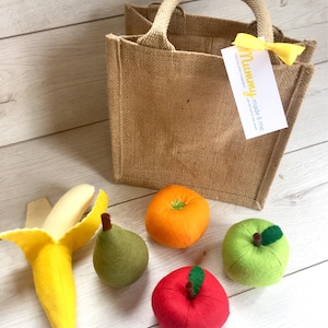 Pretend Play Felt Food Fruit Collection with Mini Jute Shopping Bag