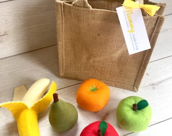 Pretend Play Felt Food Fruit Collection with Mini Jute Shopping Bag