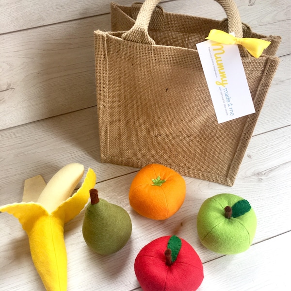 Jeu de simulation en feutre, collection de fruits et mini sac de courses en jute