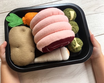 Pretend Play Felt Food Roast Dinner Set with Vegetables & Roasting Tin