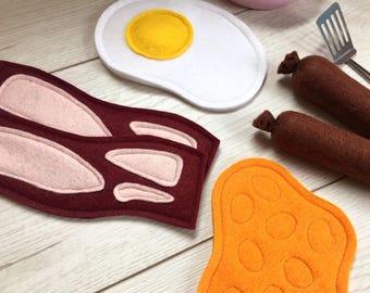 Felt Pretend Play Food English Breakfast - Eggs, Bacon, Sausages, Beans with Gift Box