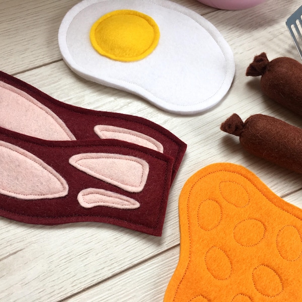 Felt Pretend Play Food English Breakfast - Eggs, Bacon, Sausages, Beans with Gift Box