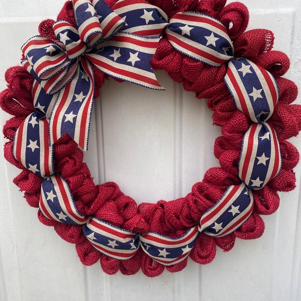 Patriotic wreath burlap patriotic wreath Memorial Day July 4th Americana Stars and Stripes flag wreath patriotic front door RTS