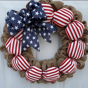 patriotic Flag wreath, Patriotric American flag wreath, Stars n stripes wreath,  burlap Patriotic wreath front door Ready to ship