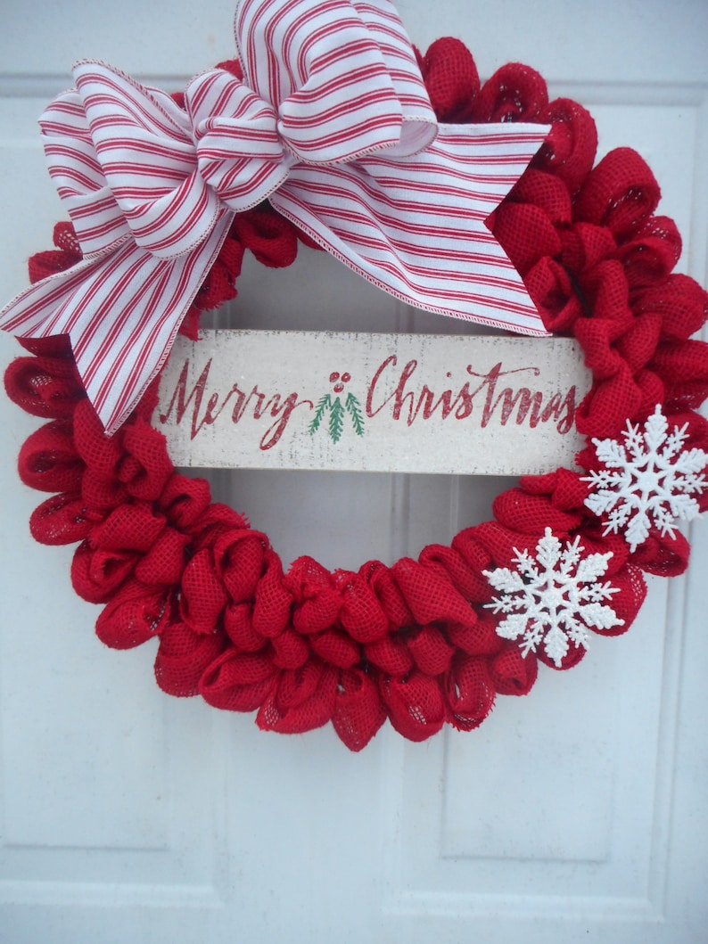 Christmas burlap wreath Farmhouse Christmas wreath Merry Christmas wreath Rustic Christmas wreath Christmas front door Red Holiday wreathRTS
