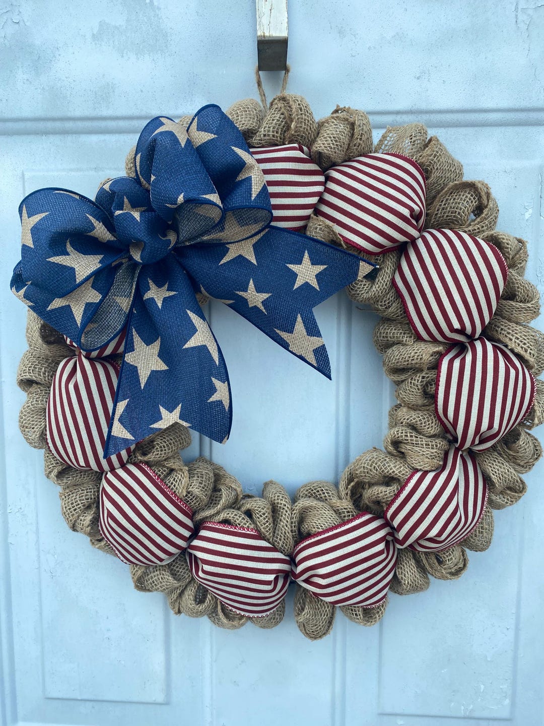 Americana Burlap Wreath: Patriotic Stars & Stripes, Front Door Decor - Etsy